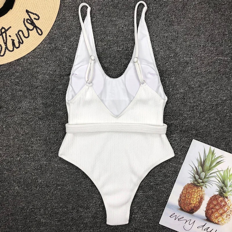 Women's One Piece Swimsuit - V-Neck Bodysuit Swimsuit
