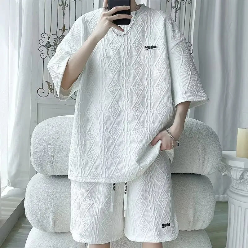 Korean Style Men's 2-Piece T-Shirt and Shorts Set