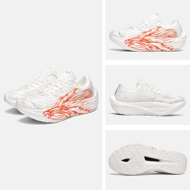 White sneakers with orange accents on a light gray background