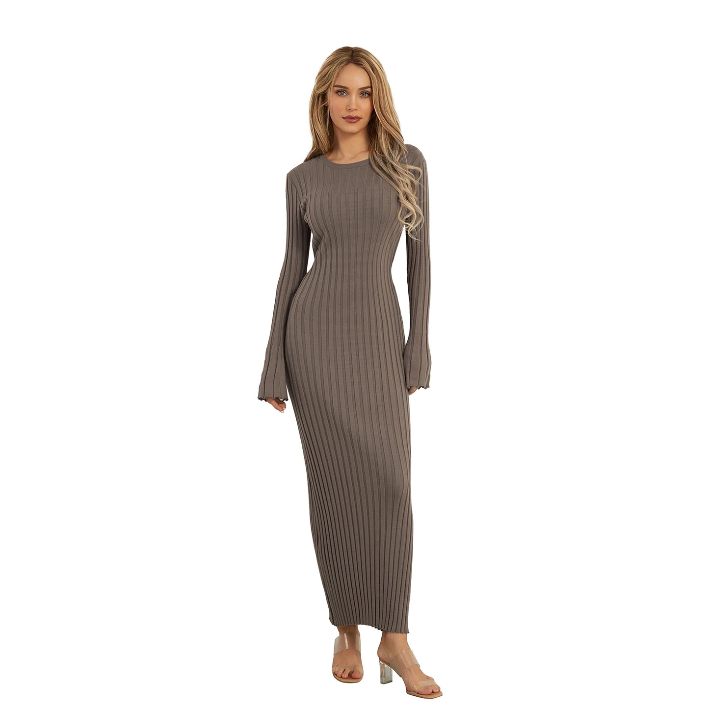 Elegant Women’s Knit Long Sleeve Bodycon Dress – Stylish & Comfortable Long Sleeve Midi Dress for Women