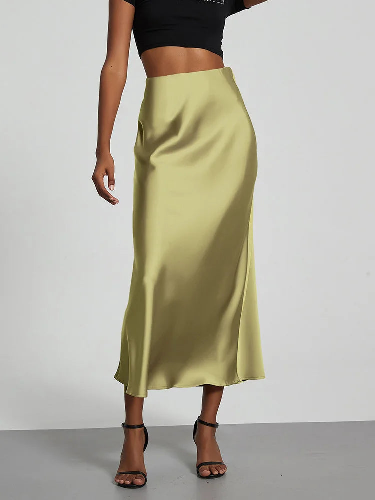 Women's Satin High-Waist Long Skirt - Elegant & Stylish Women's Maxi Skirt