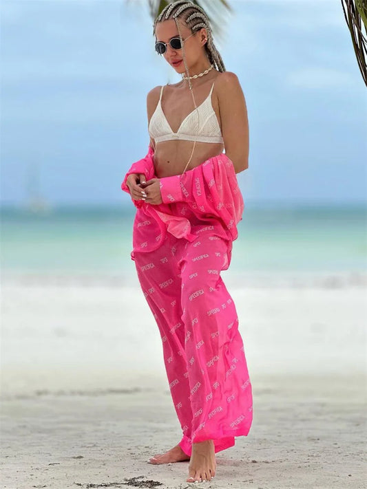 Women's 2-Piece Casual Shirt and Trousers Set - Transparent & Stylish Women's Outfit