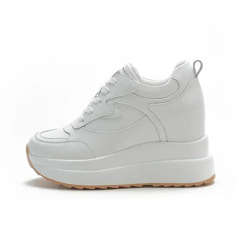 10cm Platform Wedge Sneakers for Women – Chunky Genuine Leather Casual Shoes