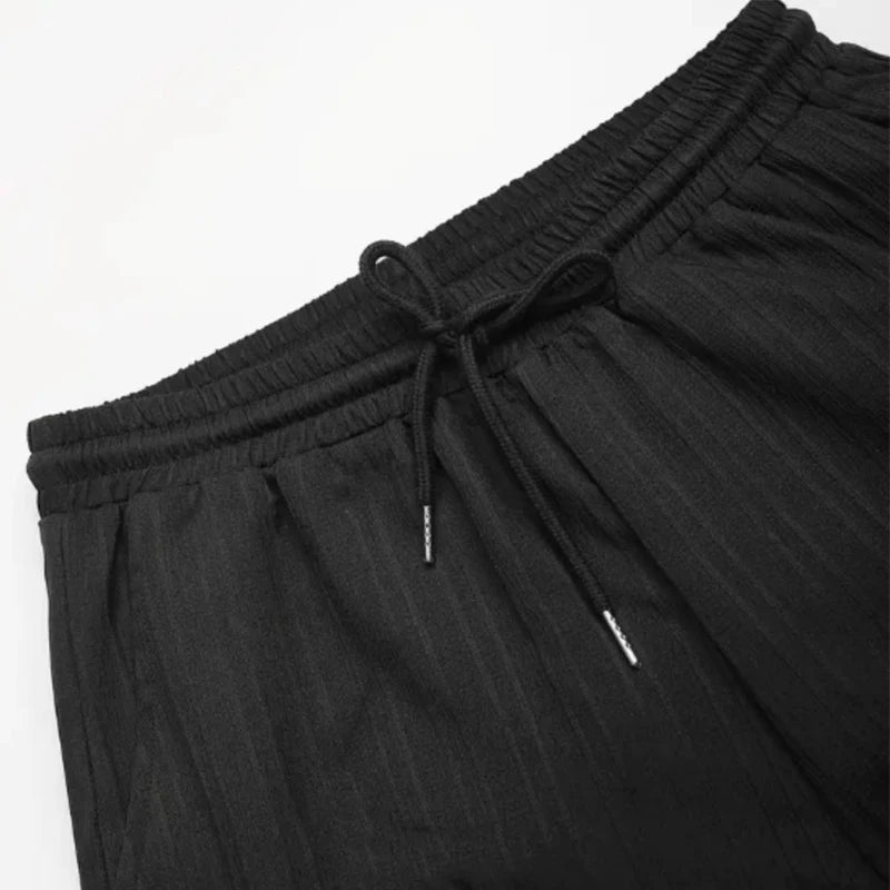 Men's Two-Piece Pleated Short Sleeve Shirt and Drawstring Pants Set