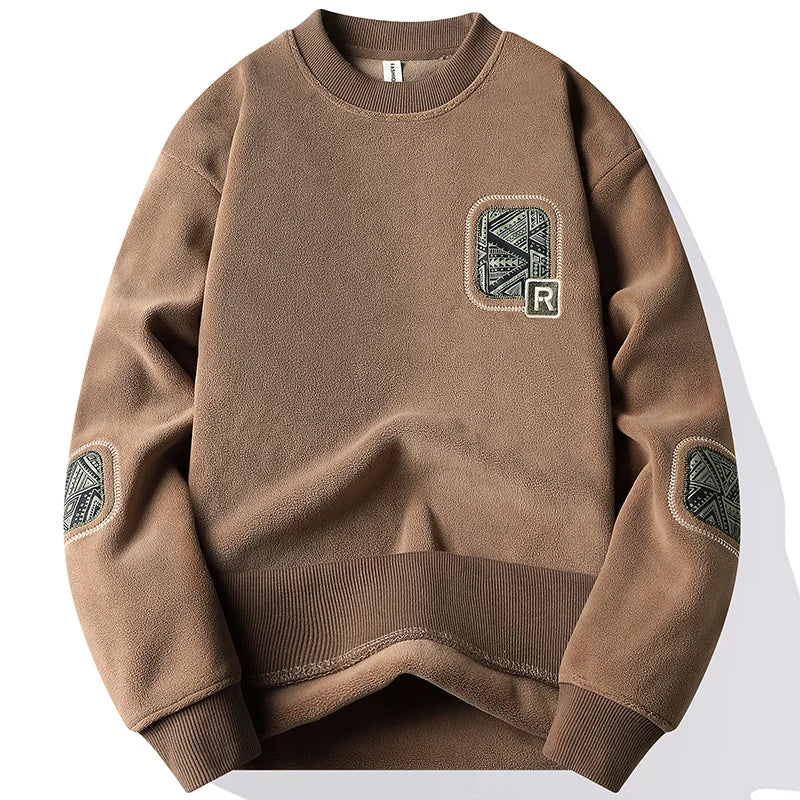 Men's Thick Embroidered Fleece-Lined Sweater