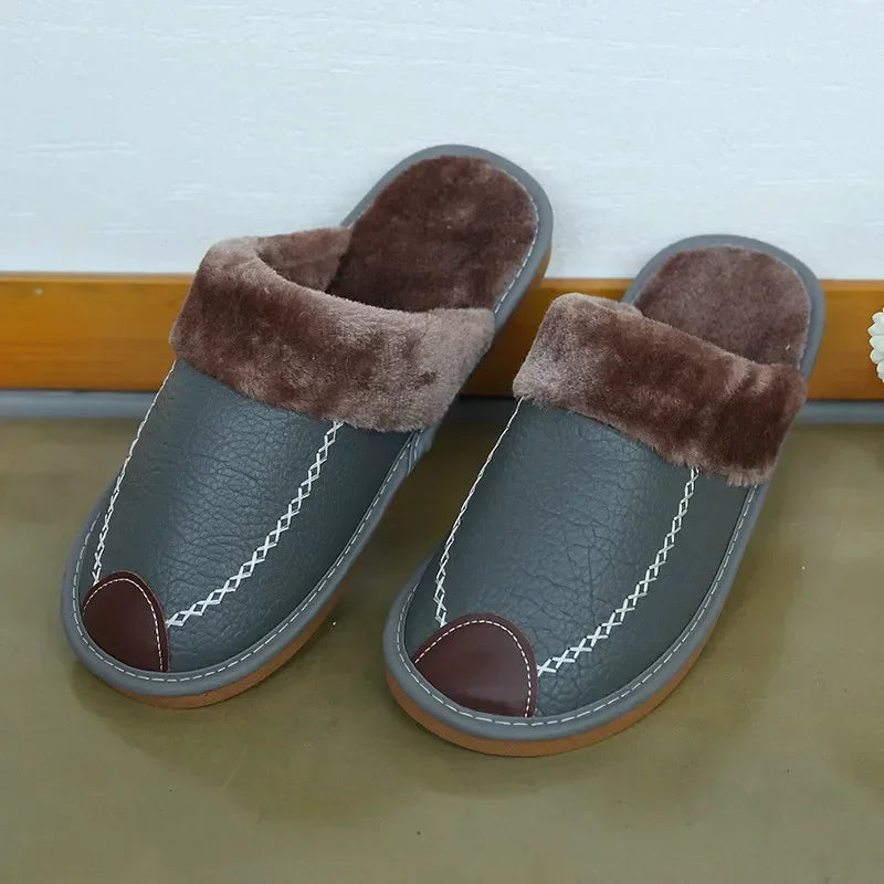 Unisex Waterproof Faux Leather Fluffy Casual Slippers - Various Colors