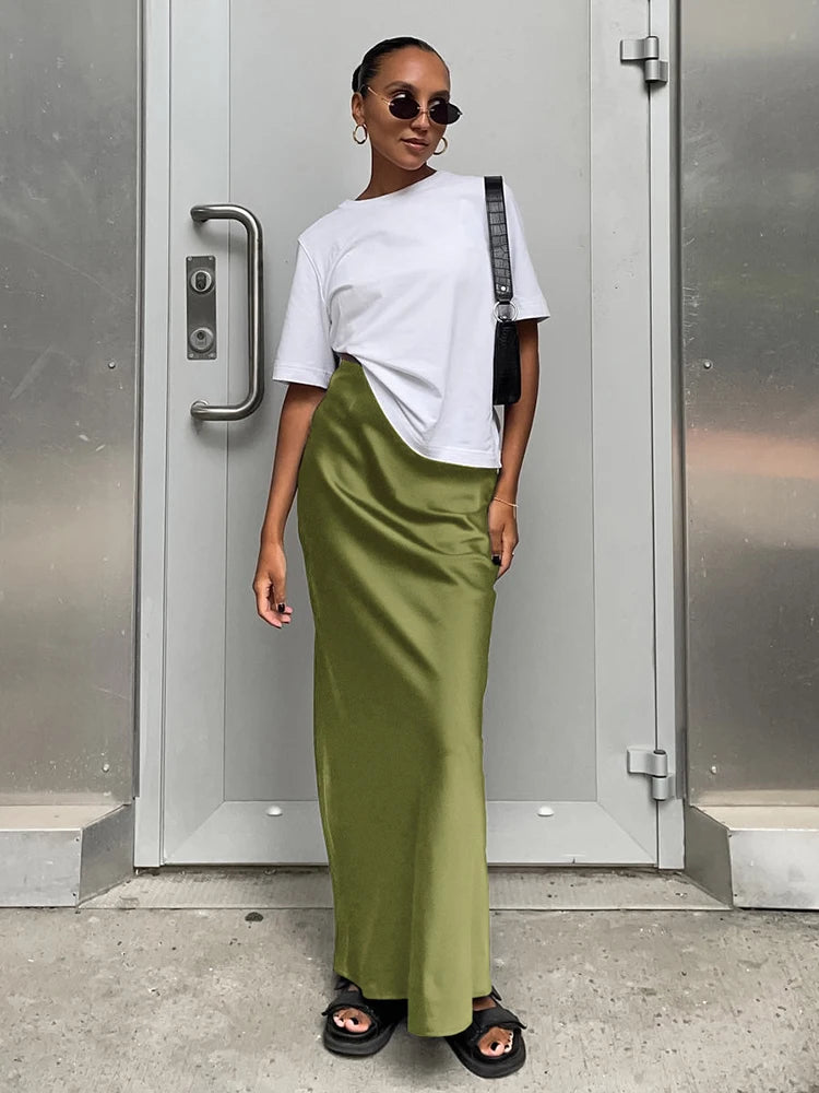 Women's Satin High Waist Pencil Skirt – Slim Fit Maxi Skirt