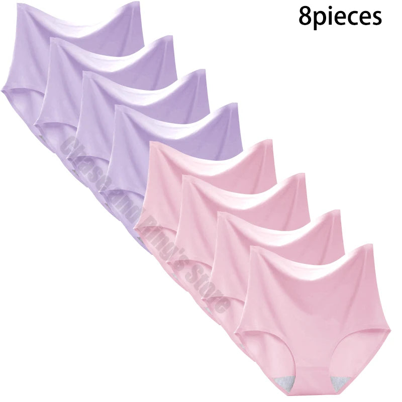 8-Pack Women’s Ice Silk Seamless Triangle Briefs - Comfortable, Tight Fit, Elastic Underwear Set
