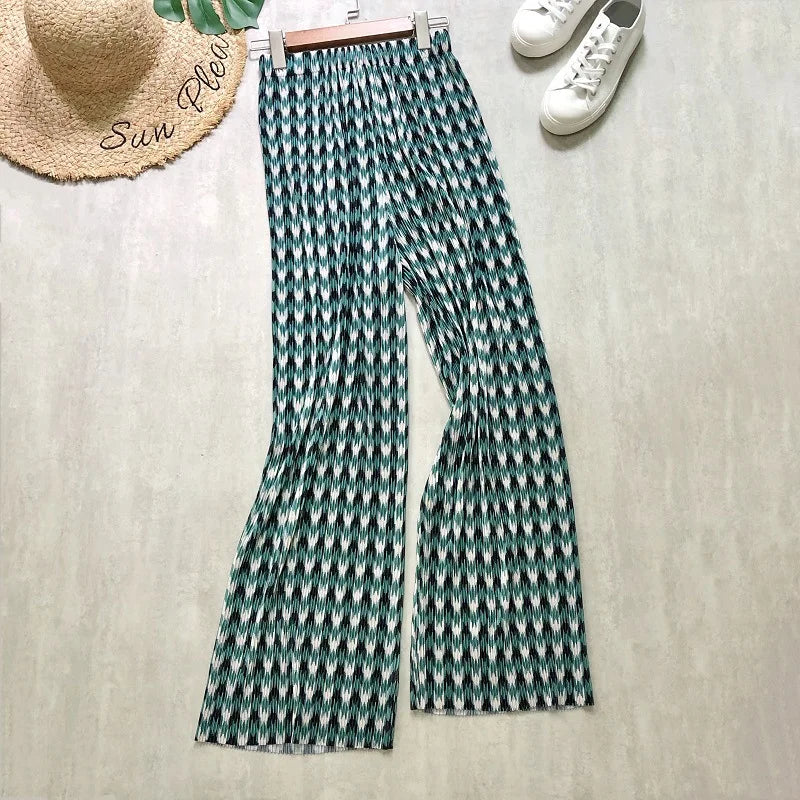 REALEFT Vintage High-Waist Printed Long Pants - Loose Wide Leg Fit- Loose Wide Leg Fit