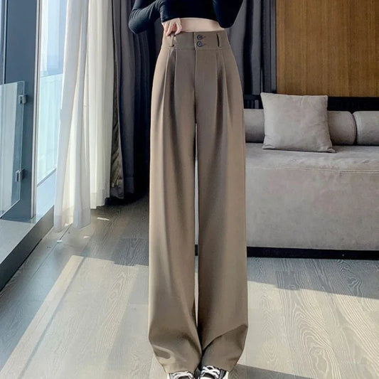 Womens High-Waisted Versatile Draped Loose Straight Pants