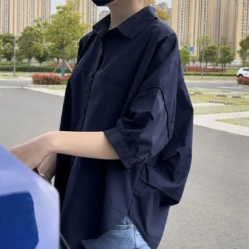 Women's Loose Fit Cotton Mid-Sleeve Shirt - Lightweight & Breathable