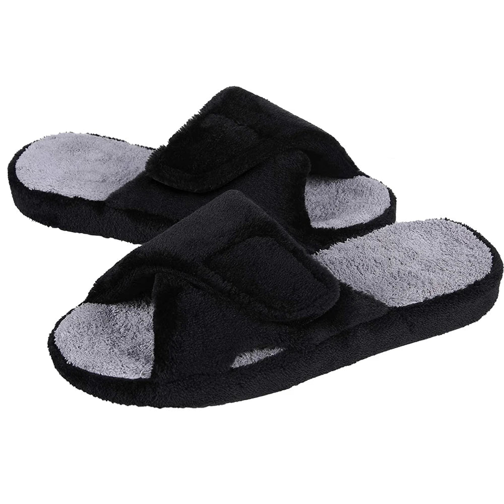 Women's Adjustable Open Toe Slippers with Corduroy Material