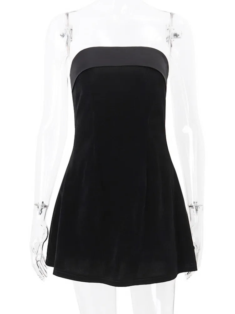 Strapless Backless Sleeveless Mini Dress for Women with Zipper Detail