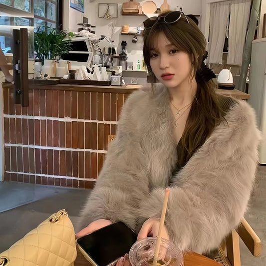 Women's Faux Fox Fur Coat – Thick & Luxurious Overcoat