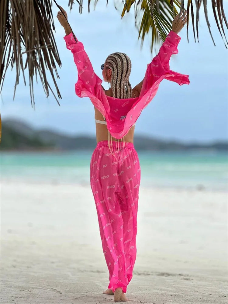 Women's 2-Piece Casual Shirt and Trousers Set - Transparent & Stylish Women's Outfit