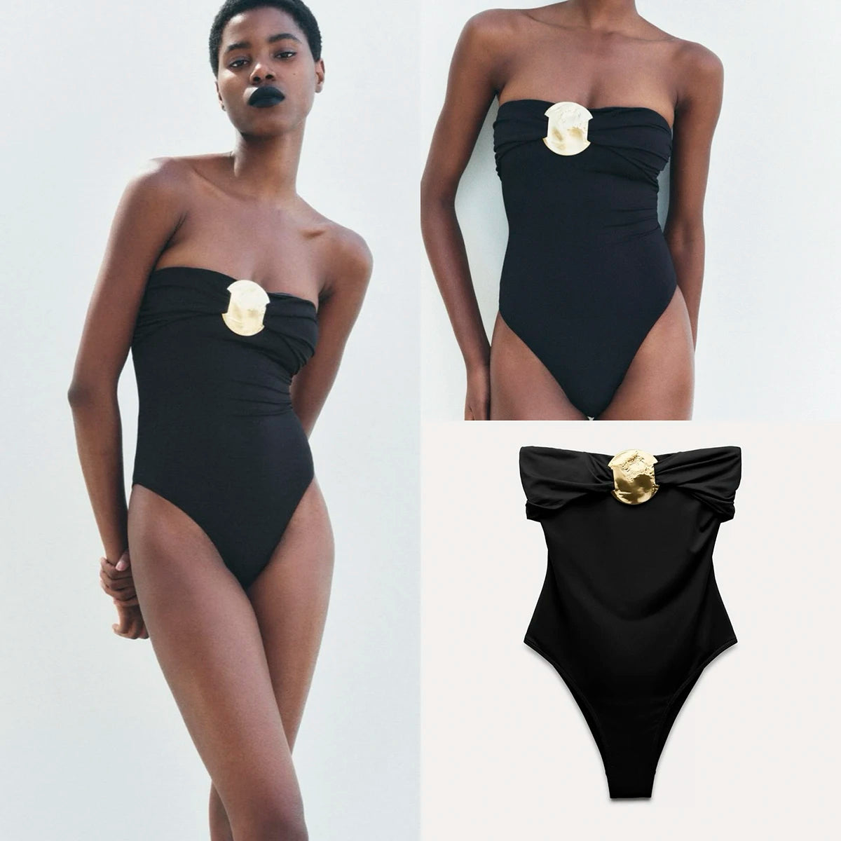 Women's One-Piece Swimsuit - Bandeau Monokini with High Waist Design