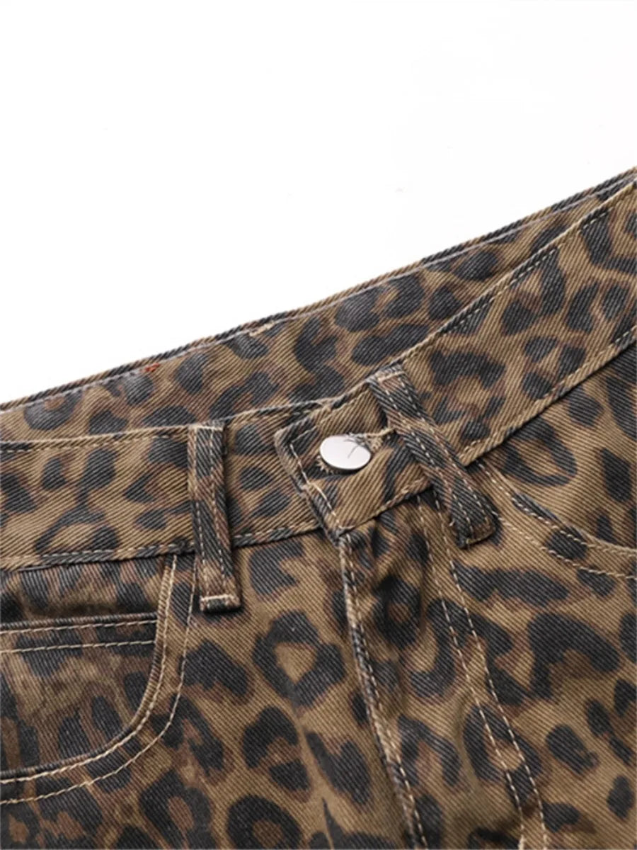 Tan Leopard Print Wide-Leg Pants for Women - Oversized Style Pants