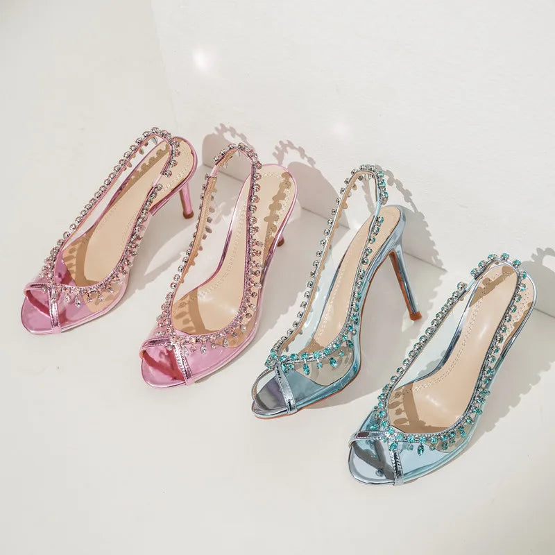 Elegant Crystal-Embellished Heels For Women - Transparent PVC Footwear-Various Colors
