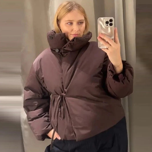 HXAO Women's Quilted Puffer Jacket with Lace-Up Front