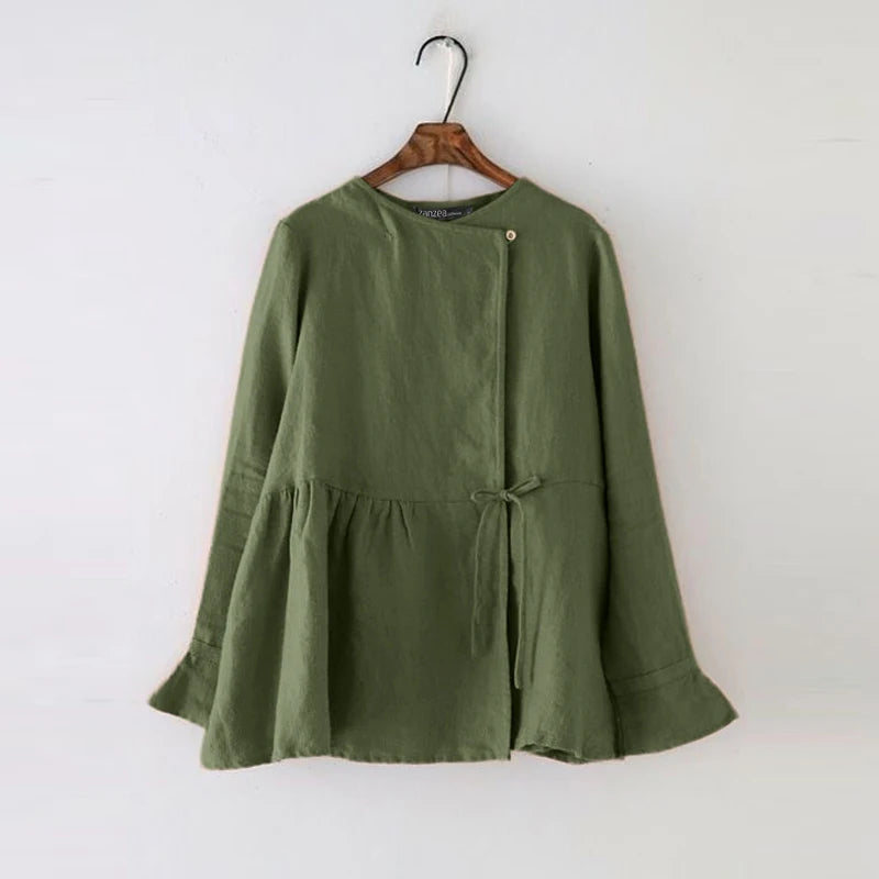 ZANZEA Vintage Women’s Long Flare Sleeve Cotton Blouse