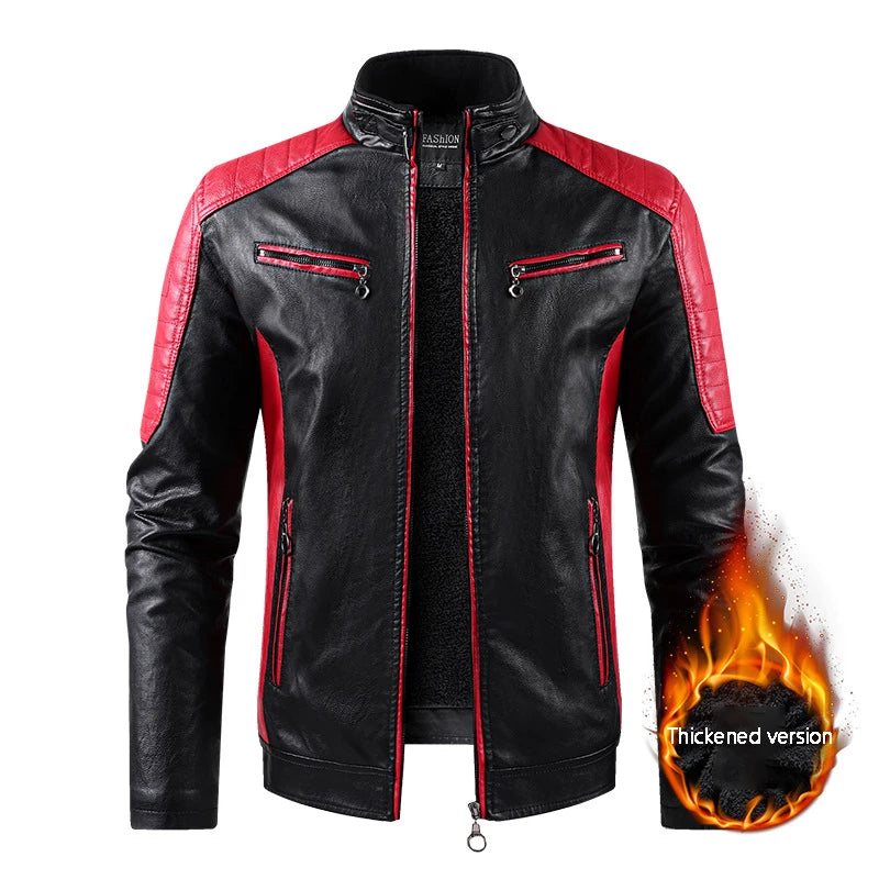 Men's Slim Fit PU Leather Motorcycle Jacket with Stand-Up Collar - Lightweight Casual Outerwear
