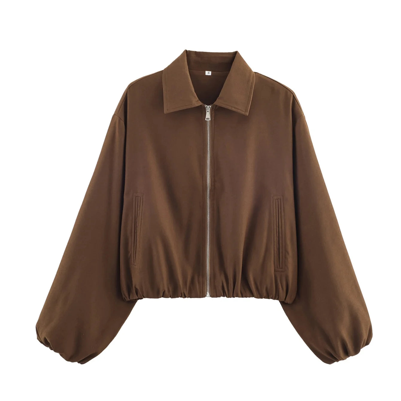 Women's Short Zipper Jacket with Long Sleeves, Casual Style, Elastic Hem
