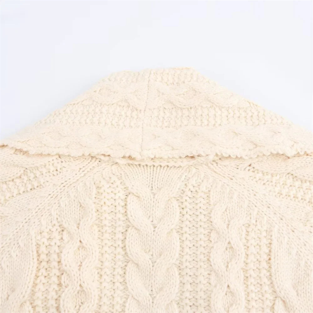 Women's Knitted Medium Long Coat with Open Collar – Stylish & Cozy Outerwear for Women
