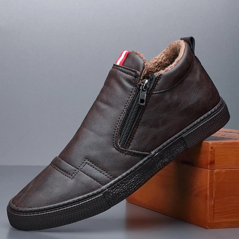 Men's Slip-On Sneakers with Side Zipper – Flat Casual Shoes for Men