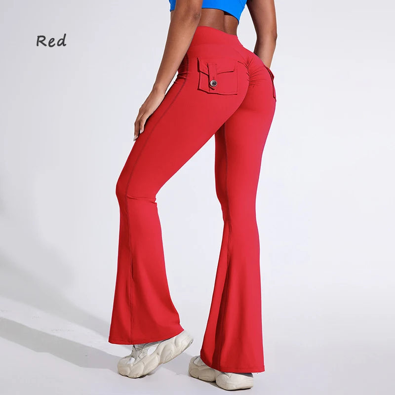 DIAS FIT JOY Women's High-Waisted Pocket Flared Pants | Hip-Lifting, Comfort Fit, Trendy Flared Trousers