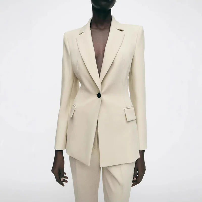 Elegant Women's 2-Piece Slim Blazer and Trousers Set - Sophisticated Full Sleeve Business Suit for Women