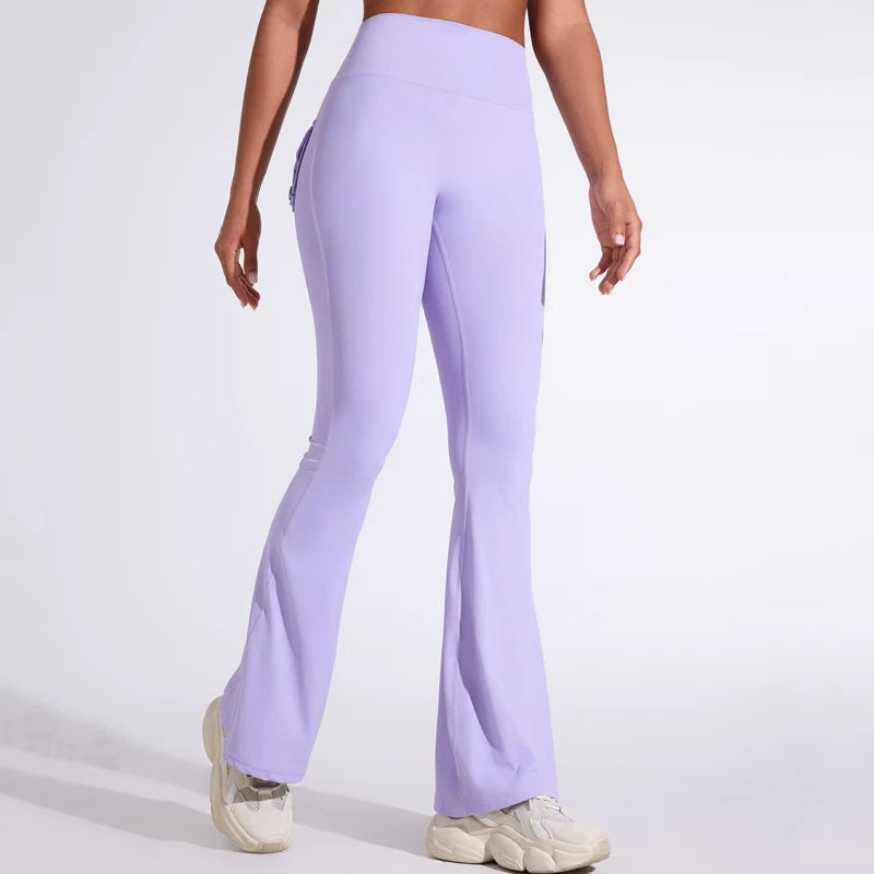 DIAS FIT JOY Women's High-Waisted Pocket Flared Pants | Hip-Lifting, Comfort Fit, Trendy Flared Trousers