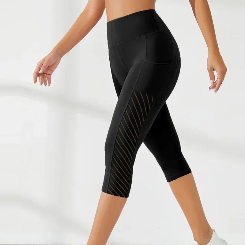 High-Waisted Hip-Lifting Slimming Yoga Crop Pants with Panel Pocket Design