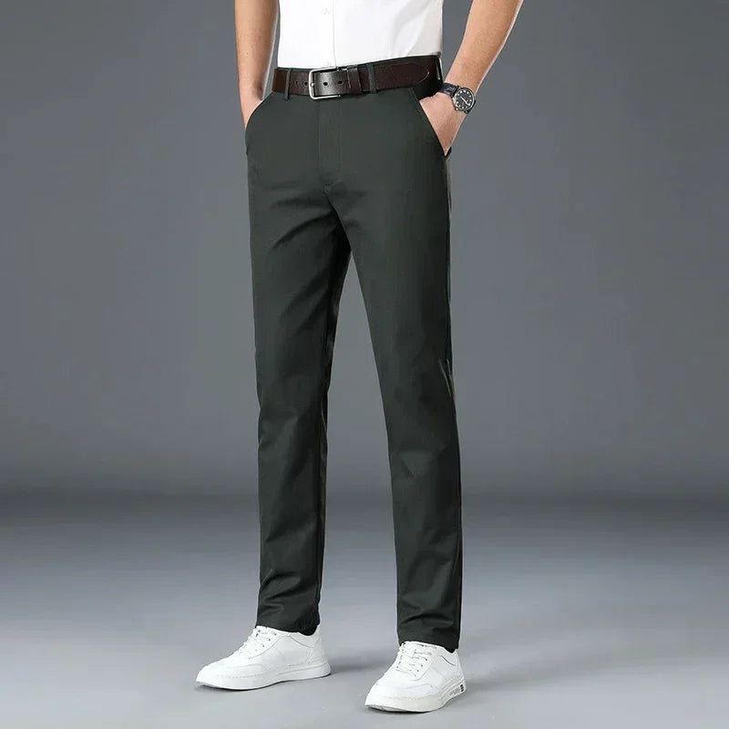 Men's Casual Long Elastic Straight Pants - Various Colors