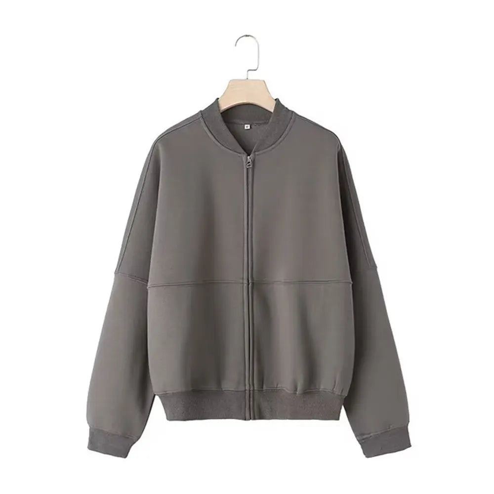 TRAFZA Women's 2-Piece Retro Zipper Jacket & High-Waisted Lace-Up Loose Pants Set