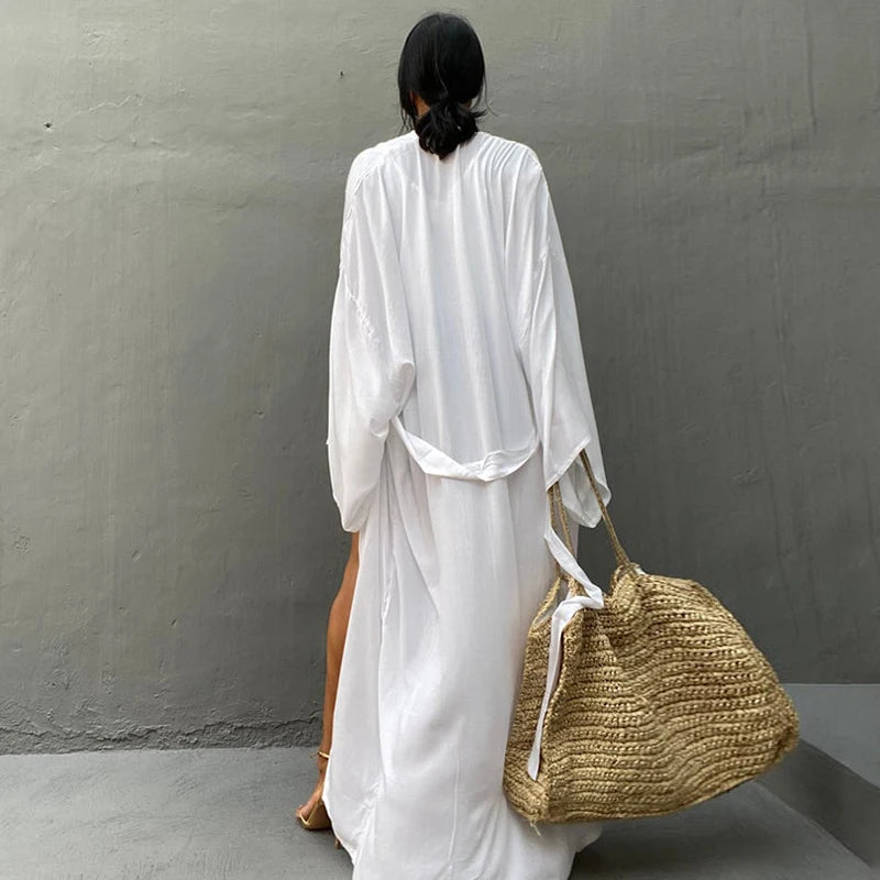 Elegant Belted Wrap Kimono Dress for Women