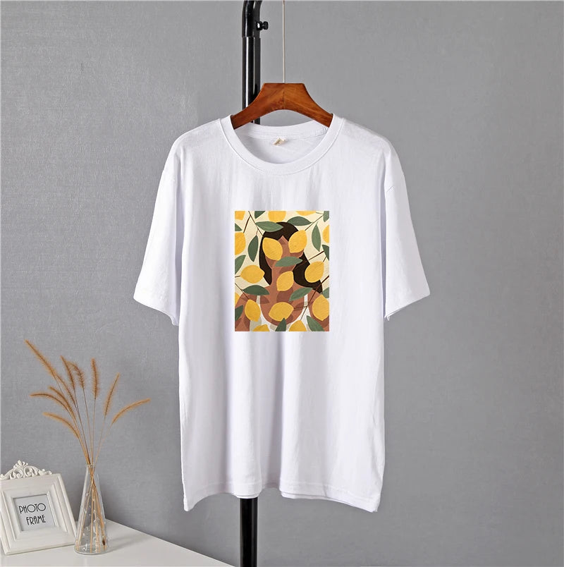 Lemon Print Graphic T-Shirt for Women – Summer Cotton Tee by Hirsionsan