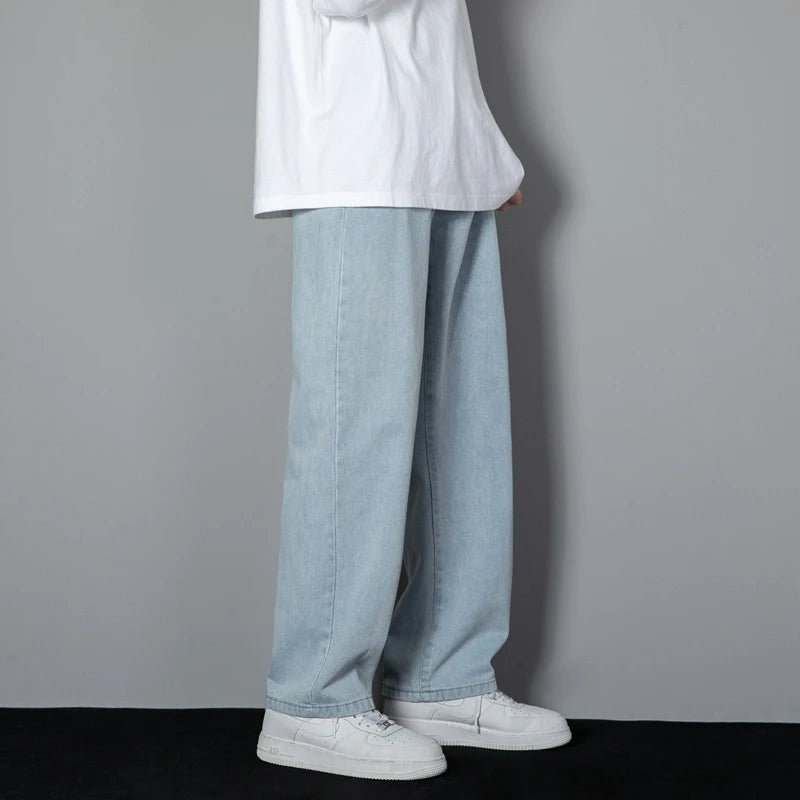 Korean style Men's Classic Wide-Leg Straight Denim Jeans