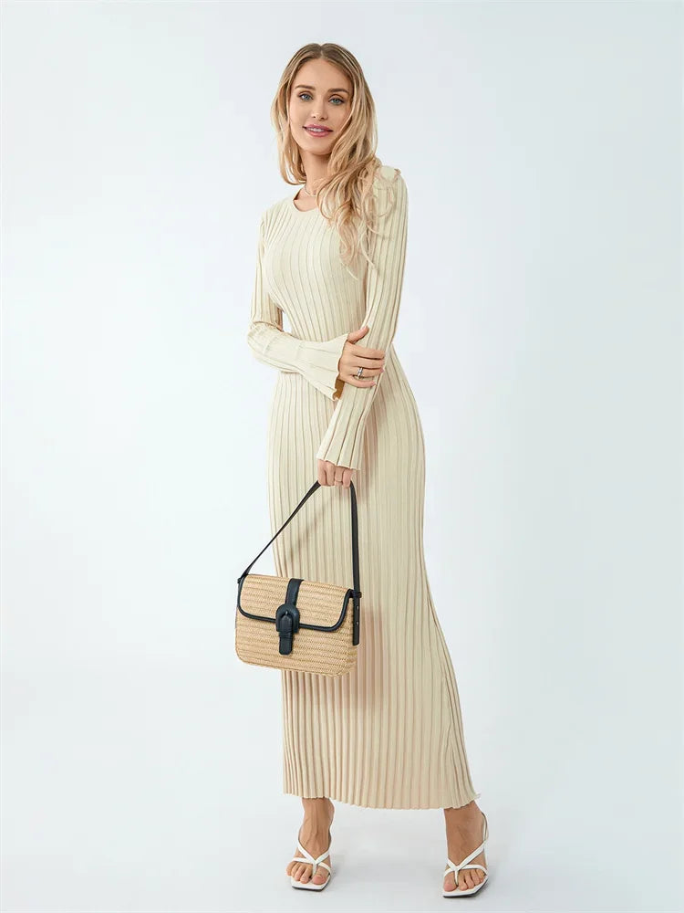 Elegant Women’s Knit Long Sleeve Bodycon Dress – Stylish & Comfortable Long Sleeve Midi Dress for Women