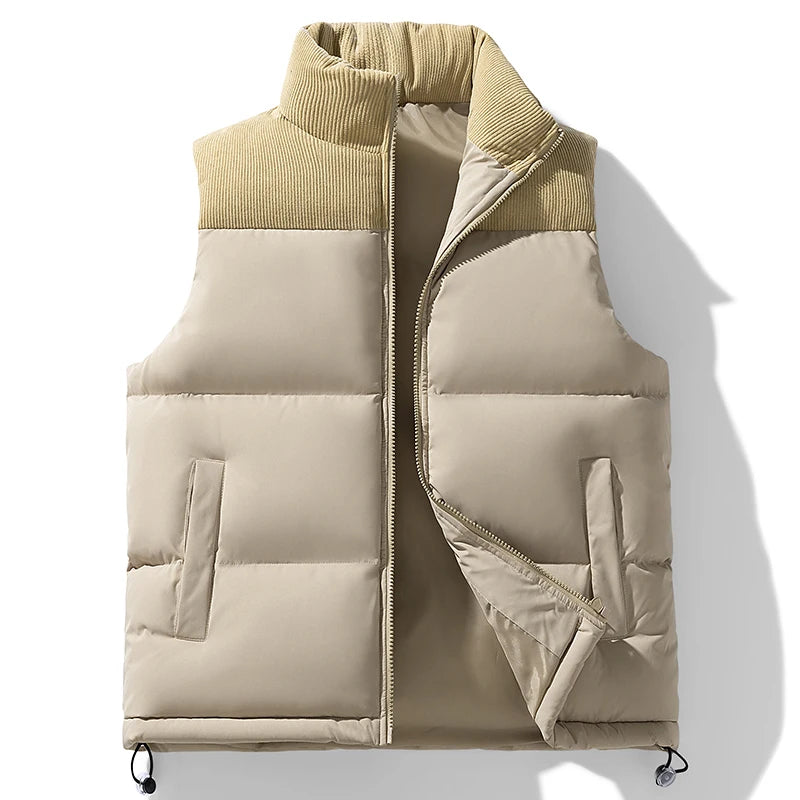 Warm Men's Cotton-Padded Vest Jacket with Full Zipper