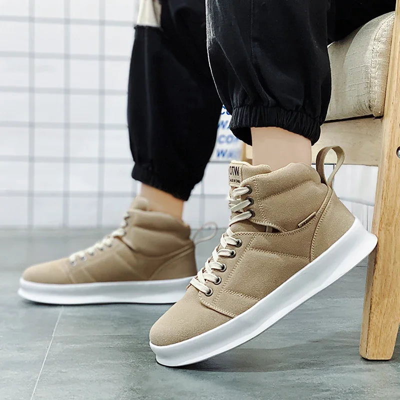 Men's High-Top Lace-Up Vulcanized Sneakers - Stylish and Durable Footwear