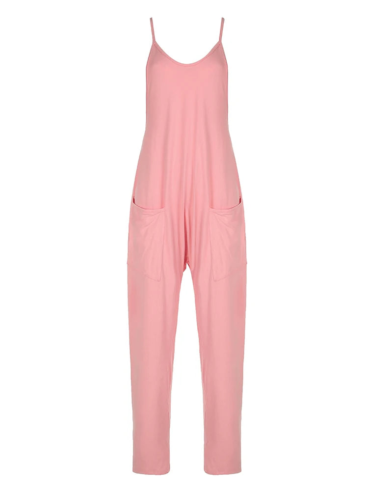 Women's Casual Baggy Jumpsuits with Pockets & Straps