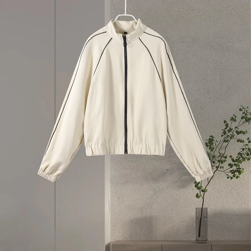 Women's Two-Piece Striped Zipper Jacket and Pants Set