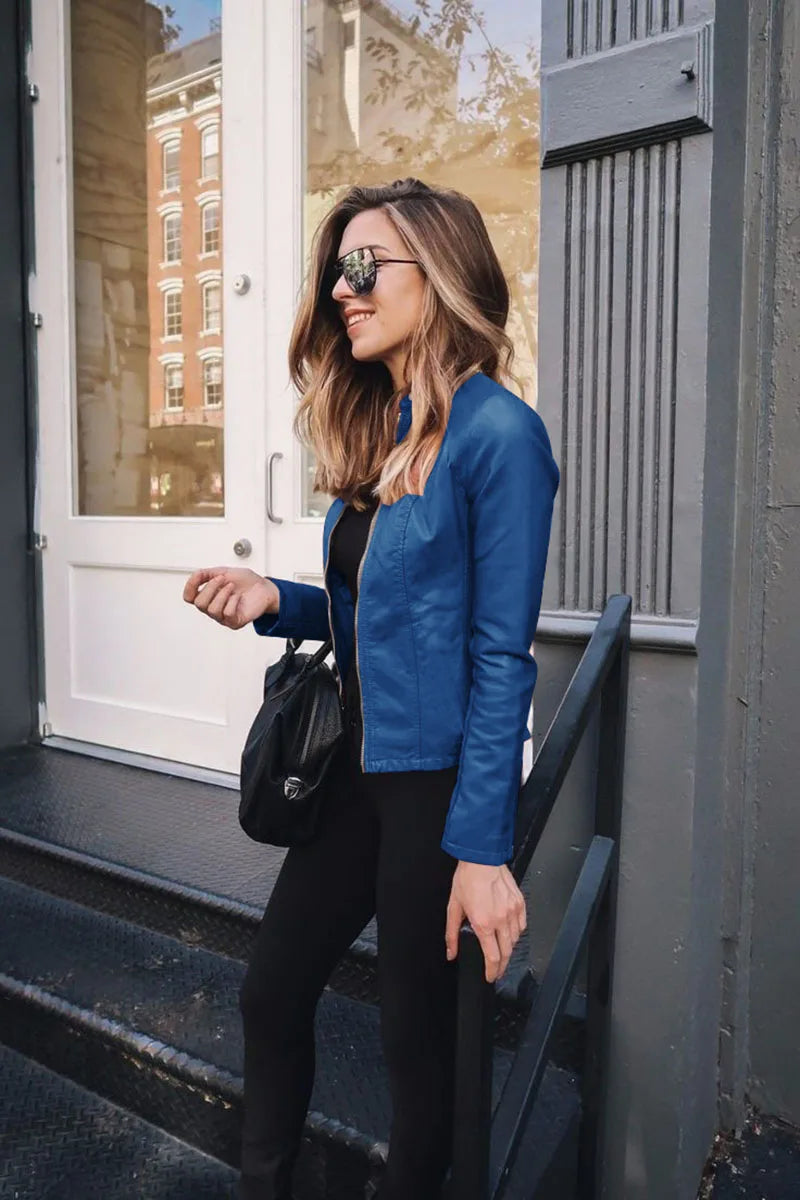 Women’s Stand Collar Faux Leather Jacket - Various Colors