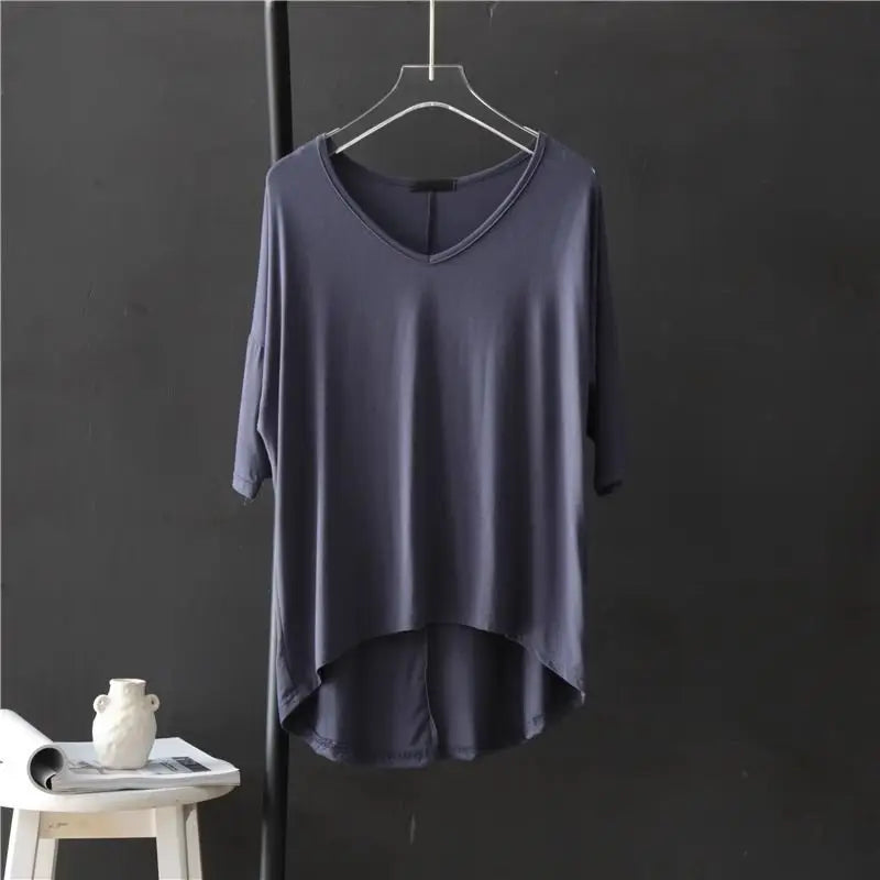 Women's V-Neck Asymmetrical Loose-Fit Casual Blouse