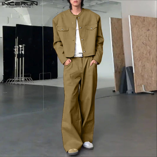 Incerun Men's 2-Piece Long Sleeve Jacket and Pants Set