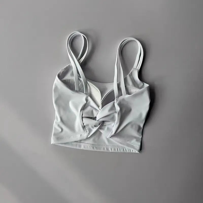 Women's Push-Up Sports Bra with Fixed Padding and Knotted Back