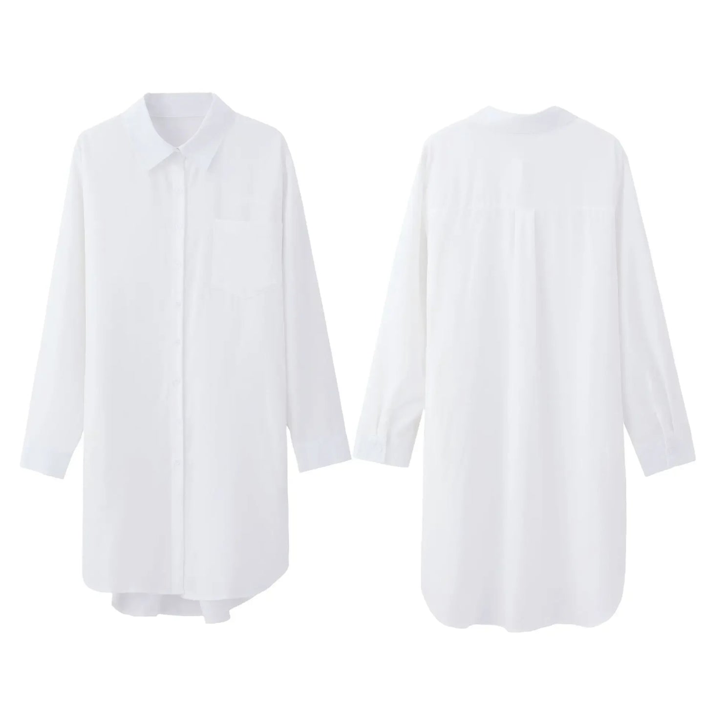 Women's Oversized Long Button-Up Shirt with Pockets - Stylish Blouses & Casual Wear