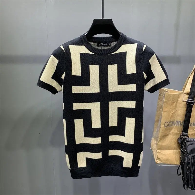Men's Luxurious Knitted Short Sleeve T-Shirt - Slim Fit - Various Colors