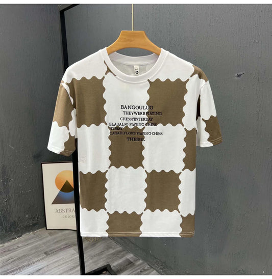 Men's Plaid Short-Sleeve T-Shirt with Embroidery