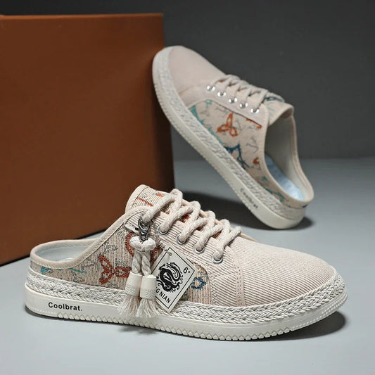 Men's Canvas Casual Sneakers – Breathable, Comfortable, Non-Slip Half Slippers